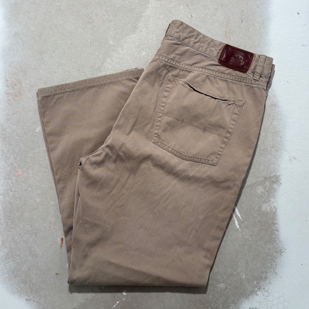 Polo Ralph Lauren Mens Tan Khaki Straight Leg Pants 38x30 Leather Patch